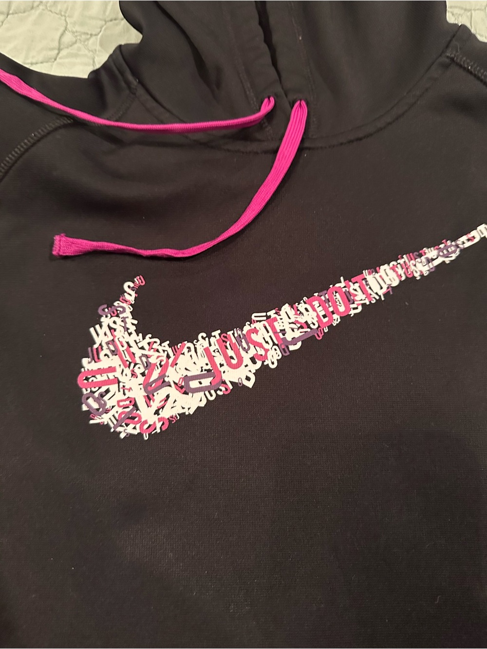 Nike Black Hoodie with Pink Swoosh and Drawstring - Picture 3 of 5